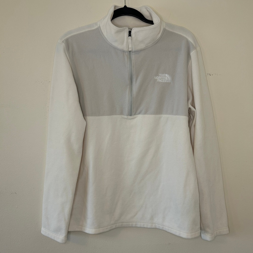 The North Face Mens TKA Glacier Quarter Zip Fleece Pullover White Grey Medium